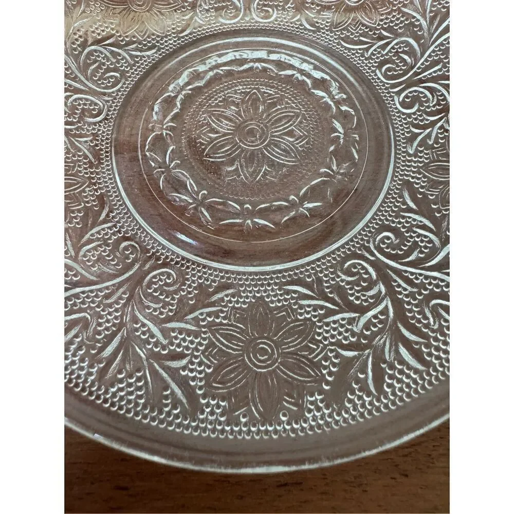 Floral clear glass vintage plates fish dessert set of 2 luncheon brunch Victoria